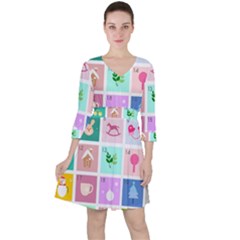 Christmas Wreath Advent Quarter Sleeve Ruffle Waist Dress by Bedest