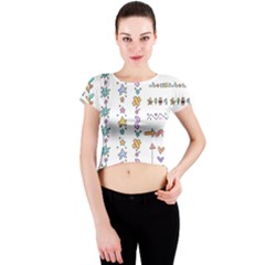 Doodles Border Letter Ornament Crew Neck Crop Top by Bedest