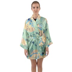 Background School Doodles Graphic Long Sleeve Satin Kimono by Bedest