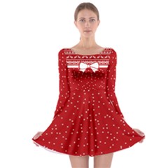 Red Ribbon Navy Xmas Logo Long Sleeve Skater Dress by CoolDesigns