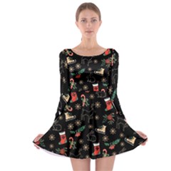 Christmas Time Navy Xmas Logo Long Sleeve Skater Dress by CoolDesigns