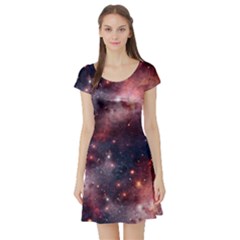 Jupiter Space Royal Blue Fun Night Sky The Moon And Stars Short Sleeve Skater Dress by CoolDesigns