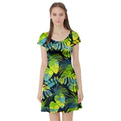 Green Leaves Dark  Orange Hawaii 2 Short Sleeve Skater Dress by CoolDesigns