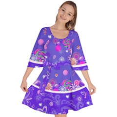 Afternoon Tea Purple Lollipop Candy Macaroon Cupcake Donut Velour Kimono Dress by CoolDesigns