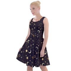 Black Gray Fun Night Sky The Moon And Stars Knee Length Skater Dress by CoolDesigns