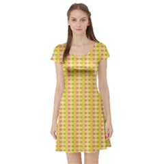 Yellow Ocean Wave Pattern Short Sleeve Skater Dress by CoolDesigns