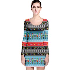 Xmas Lights Colorful Nutcracker Aztec Long Sleeve Velvet Bodycon Dress by CoolDesigns