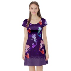 Scales Dark Purple Mermaid Print Short Sleeve Skater Dress by CoolDesigns