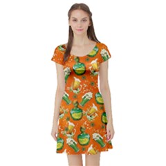 St Patrick Beer Shamrock Handraw Short Sleeve Skater Dress by CoolDesigns