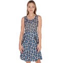 Blue & Gray Abstract Animal Pattern Knee Length Skater Dress With Pockets View1