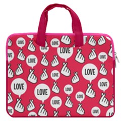 Deep Pink & White Love Finger 16  Double Pocket Laptop Bag   by CoolDesigns