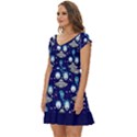 Rick Morty Navy Blue Space Cute Short Sleeve Tiered Mini Dress View2