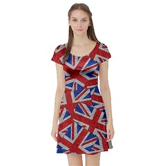 Sparkle Union Flag Uk Red & Blue Short Sleeve Skater Dress by CoolDesigns