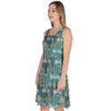 Turquoise Retro Bicycle Pattern Knee Length Skater Dress With Pockets View2