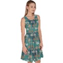 Turquoise Retro Bicycle Pattern Knee Length Skater Dress With Pockets View3