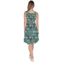 Turquoise Retro Bicycle Pattern Knee Length Skater Dress With Pockets View4