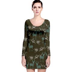 Dreamy Deer Dark Green Celestial Long Sleeve Velvet Bodycon Dress by CoolDesigns