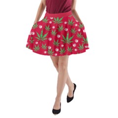 Cannabis Red Green Marijuana Leaves A-line Pocket Skirt by CoolDesigns