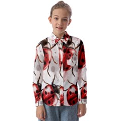 Ladybugs Pattern Texture Watercolor Kids  Long Sleeve Shirt by Bedest