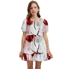 Ladybugs Pattern Texture Watercolor Kids  Short Sleeve Dolly Dress by Bedest