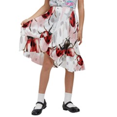 Ladybugs Pattern Texture Watercolor Kids  Ruffle Flared Wrap Midi Skirt by Bedest