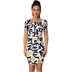 Letters Pattern Fitted Knot Split End Bodycon Dress by Bedest