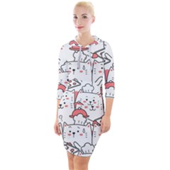 Cute Cat Chef Cooking Seamless Pattern Cartoon Quarter Sleeve Hood Bodycon Dress by Bedest