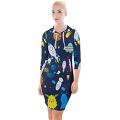 Big Set Cute Astronauts Space Planets Stars Aliens Rockets Ufo Constellations Satellite Moon Rover V Quarter Sleeve Hood Bodycon Dress by Bedest