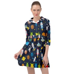 Big Set Cute Astronauts Space Planets Stars Aliens Rockets Ufo Constellations Satellite Moon Rover V Mini Skater Shirt Dress by Bedest