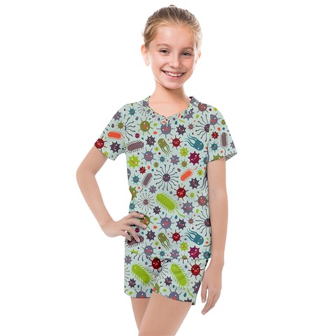 Seamless Pattern With Viruses Kids  Mesh T-shirt And Shorts Set by Bedest