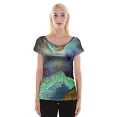 Psychedelic Universe Color Moon Planet Space Cap Sleeve Top by Cendanart