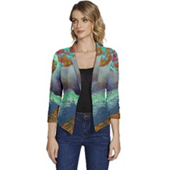 Psychedelic Universe Color Moon Planet Space Women s Casual 3/4 Sleeve Spring Jacket by Cendanart