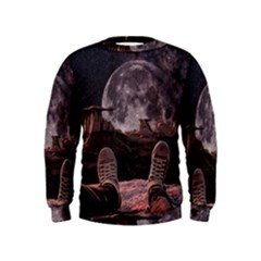 In The Cosmos Moon Sci-fi Space Sky Kids  Sweatshirt by Cendanart