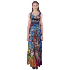 Castle Building Stained Glass Empire Waist Maxi Dress by Cendanart