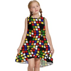 Graphic Pattern Rubiks Cube Kids  Frill Swing Dress by Cendanart