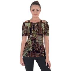 Photo New York City Skyscrapers Shoulder Cut Out Short Sleeve Top by Cendanart