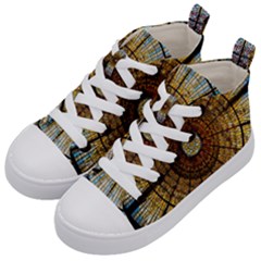 Barcelona Glass Window Stained Glass Kids  Mid-top Canvas Sneakers by Cendanart