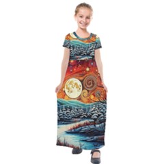 Winter Wonderland Landscape Nature Kids  Short Sleeve Maxi Dress by Bedest