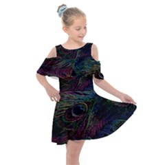 Peacock Feather Paradise Kids  Shoulder Cutout Chiffon Dress by Cendanart