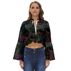 Peacock Feather Paradise Boho Long Bell Sleeve Top by Cendanart