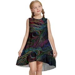 Peacock Feather Paradise Kids  Frill Swing Dress by Cendanart