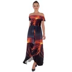 Volcanic Eruption Off Shoulder Open Front Chiffon Dress by Proyonanggan