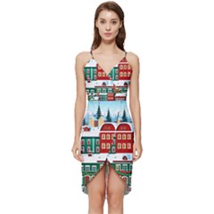 Christmas Background Design House Wrap Frill Dress by Proyonanggan