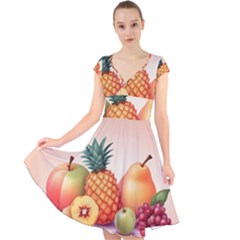 Fruit Pattern Apple Abstract Food Cap Sleeve Front Wrap Midi Dress by Proyonanggan