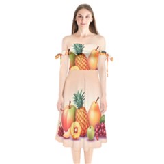 Fruit Pattern Apple Abstract Food Shoulder Tie Bardot Midi Dress by Proyonanggan