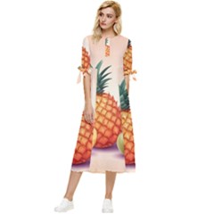 Fruit Pattern Apple Abstract Food Bow Sleeve Chiffon Midi Dress by Proyonanggan