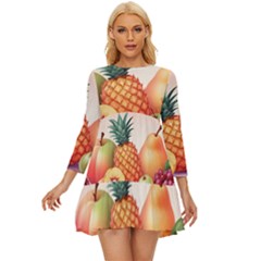 Fruit Pattern Apple Abstract Food Long Sleeve Babydoll Dress by Proyonanggan