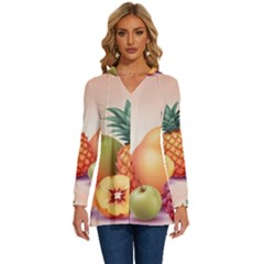 Fruit Pattern Apple Abstract Food Long Sleeve Drawstring Hooded Top by Proyonanggan