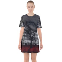 Grave Yard Dark Fantasy Trees Sixties Short Sleeve Mini Dress by Cemarart