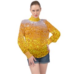 Liquid Bubble Drink Beer With Foam Texture High Neck Long Sleeve Chiffon Top by Cemarart